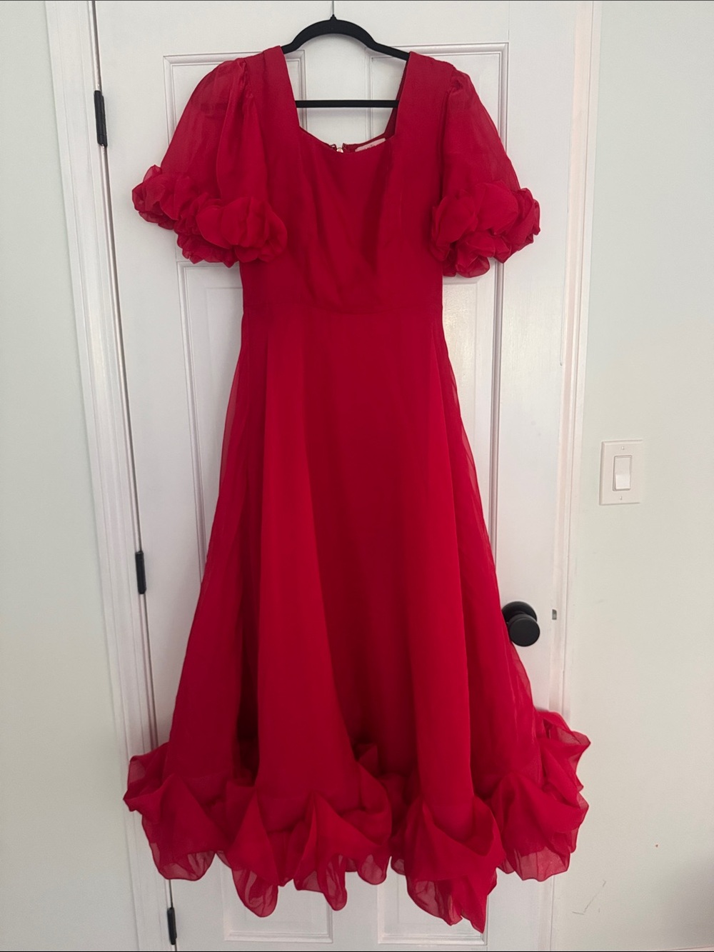 Ivy City Co Red Maxi Dress with Puff Sleeves